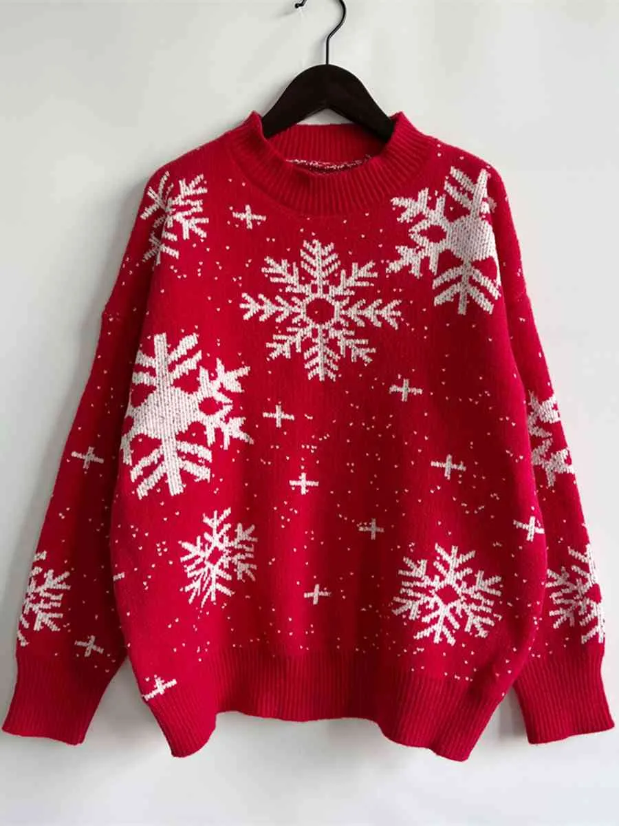Hazel Blues® |  Snowflake Pattern Dropped Shoulder Sweater