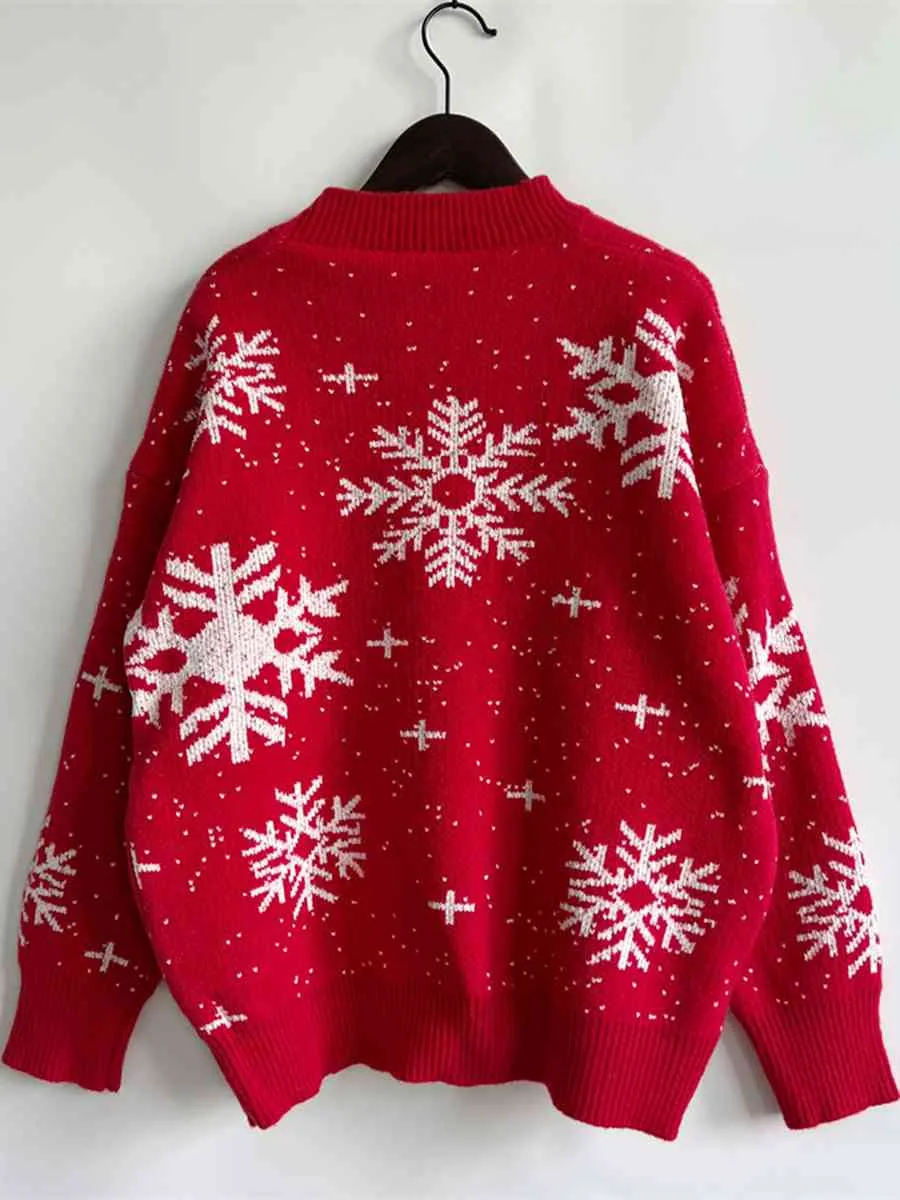 Hazel Blues® |  Snowflake Pattern Dropped Shoulder Sweater