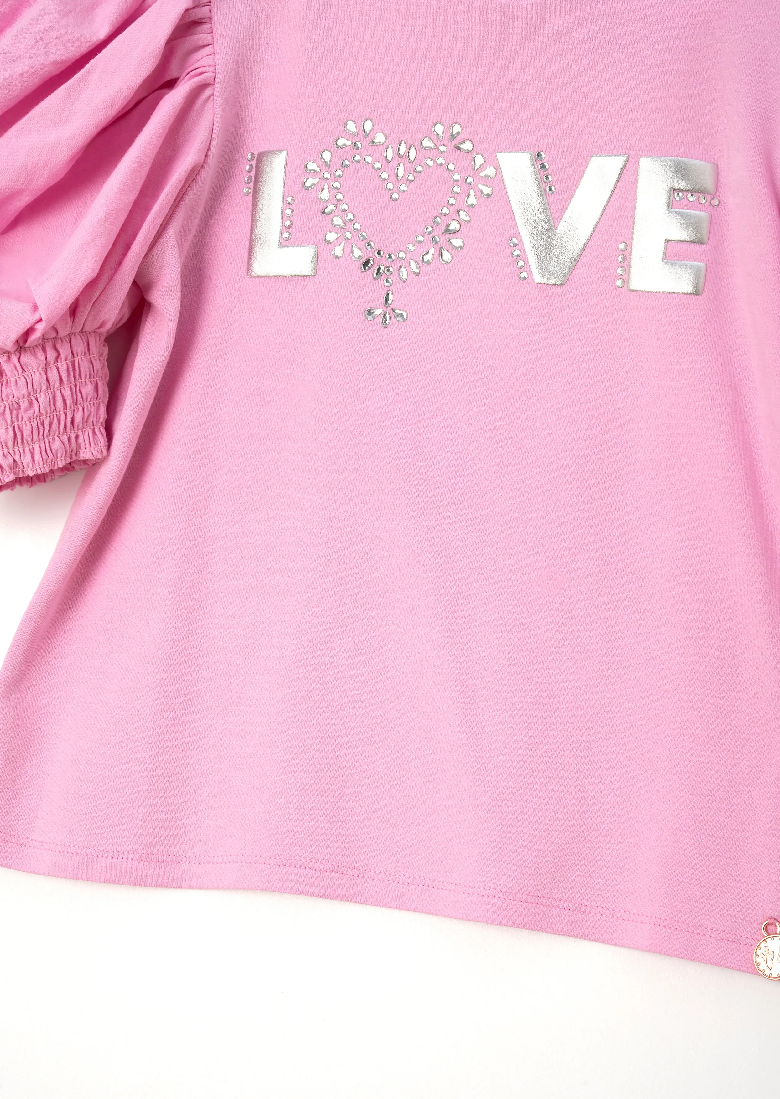 Heidi Pink Puff Sleeve Love Diamante Top