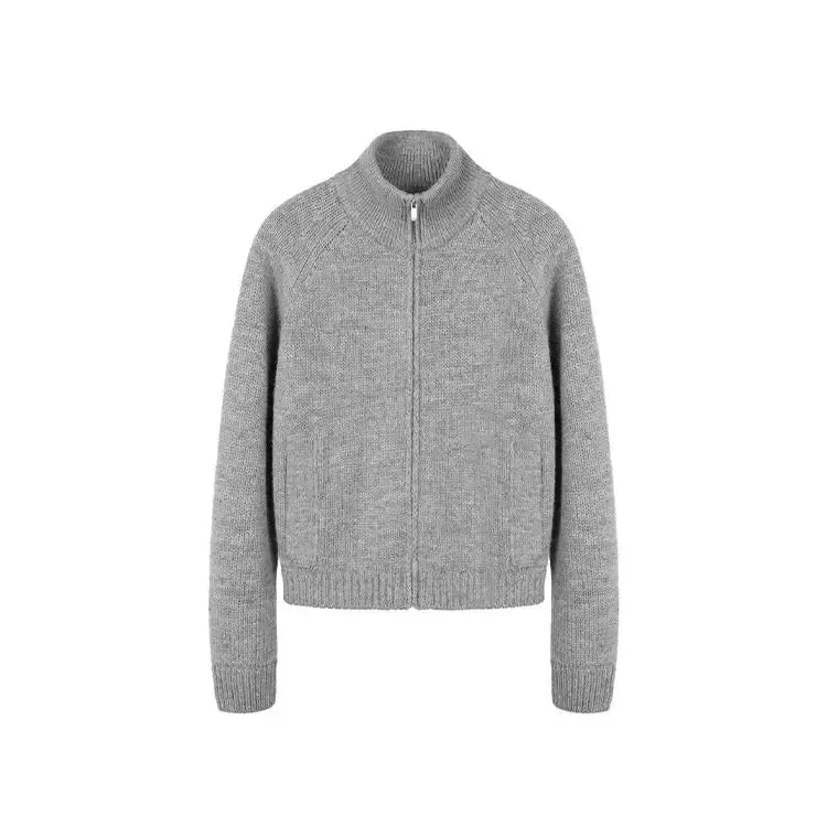 High Collar Wool Zip-Up Sweater