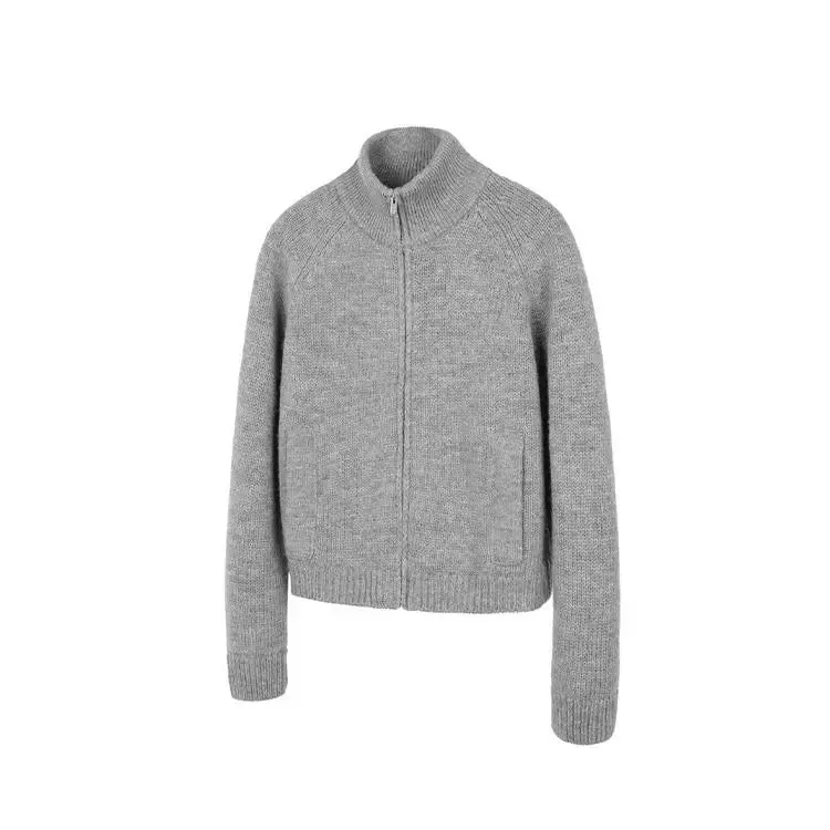 High Collar Wool Zip-Up Sweater