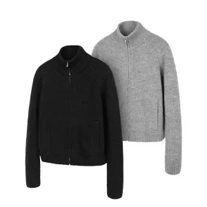 High Collar Wool Zip-Up Sweater