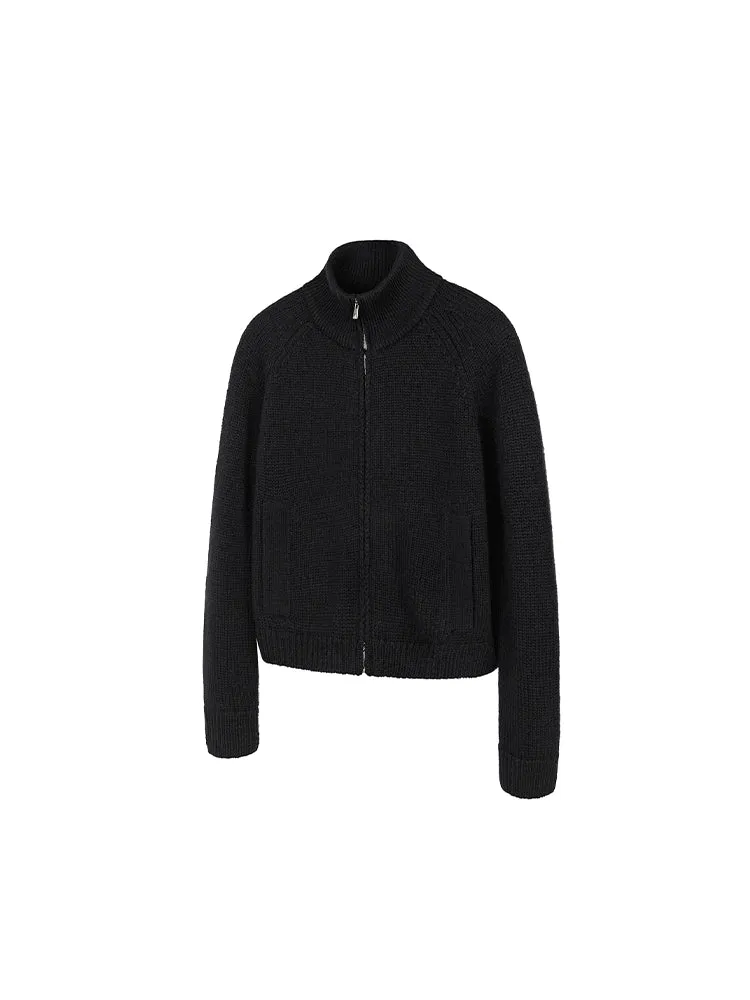 High Collar Wool Zip-Up Sweater