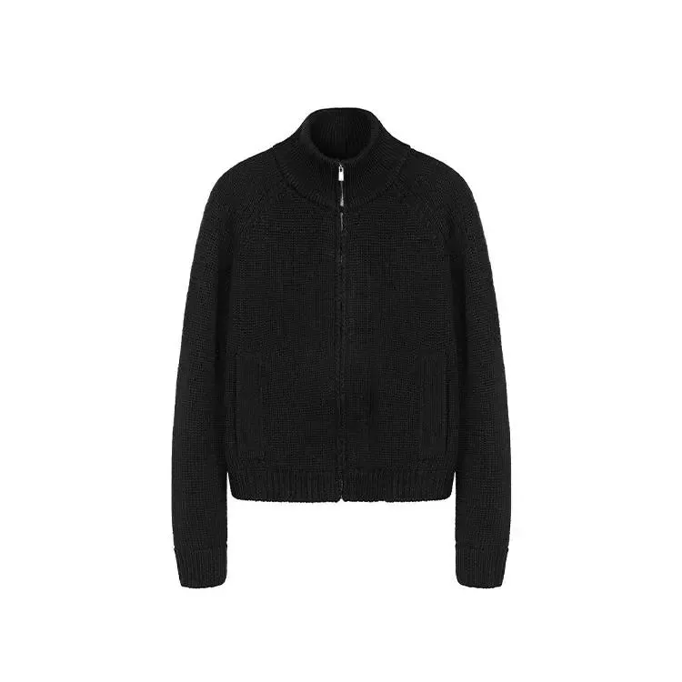 High Collar Wool Zip-Up Sweater