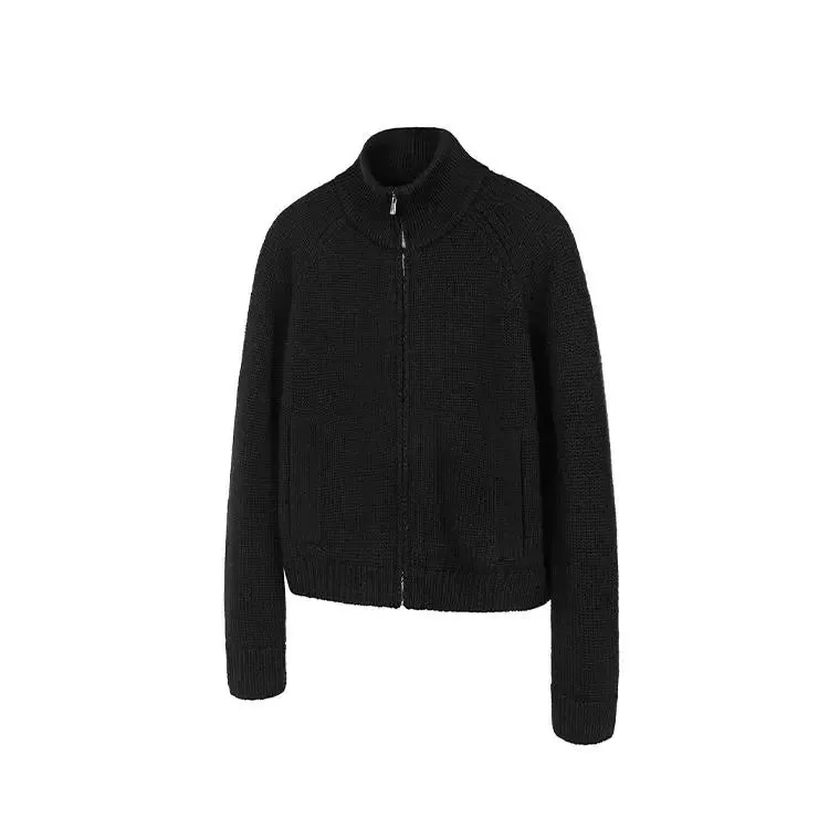 High Collar Wool Zip-Up Sweater
