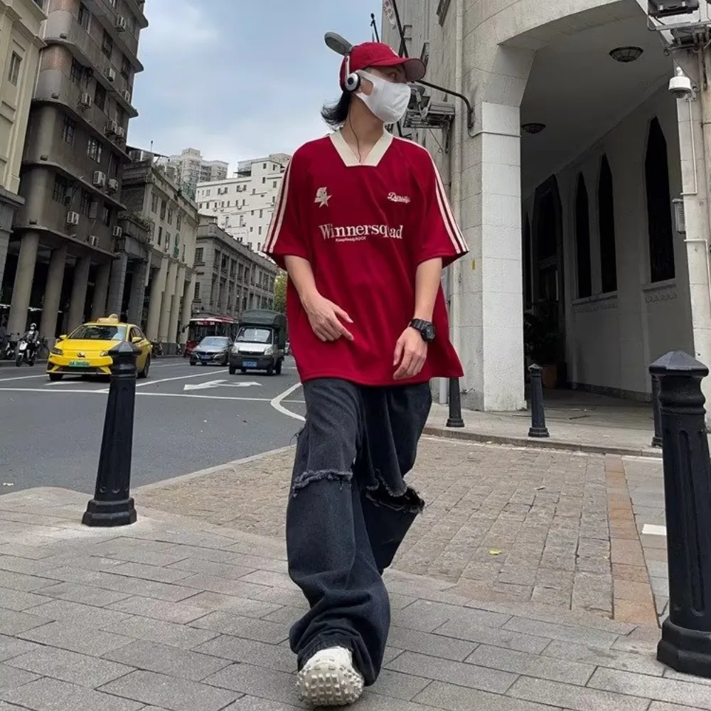 Hip Hop Letter V Neck T-Shirt