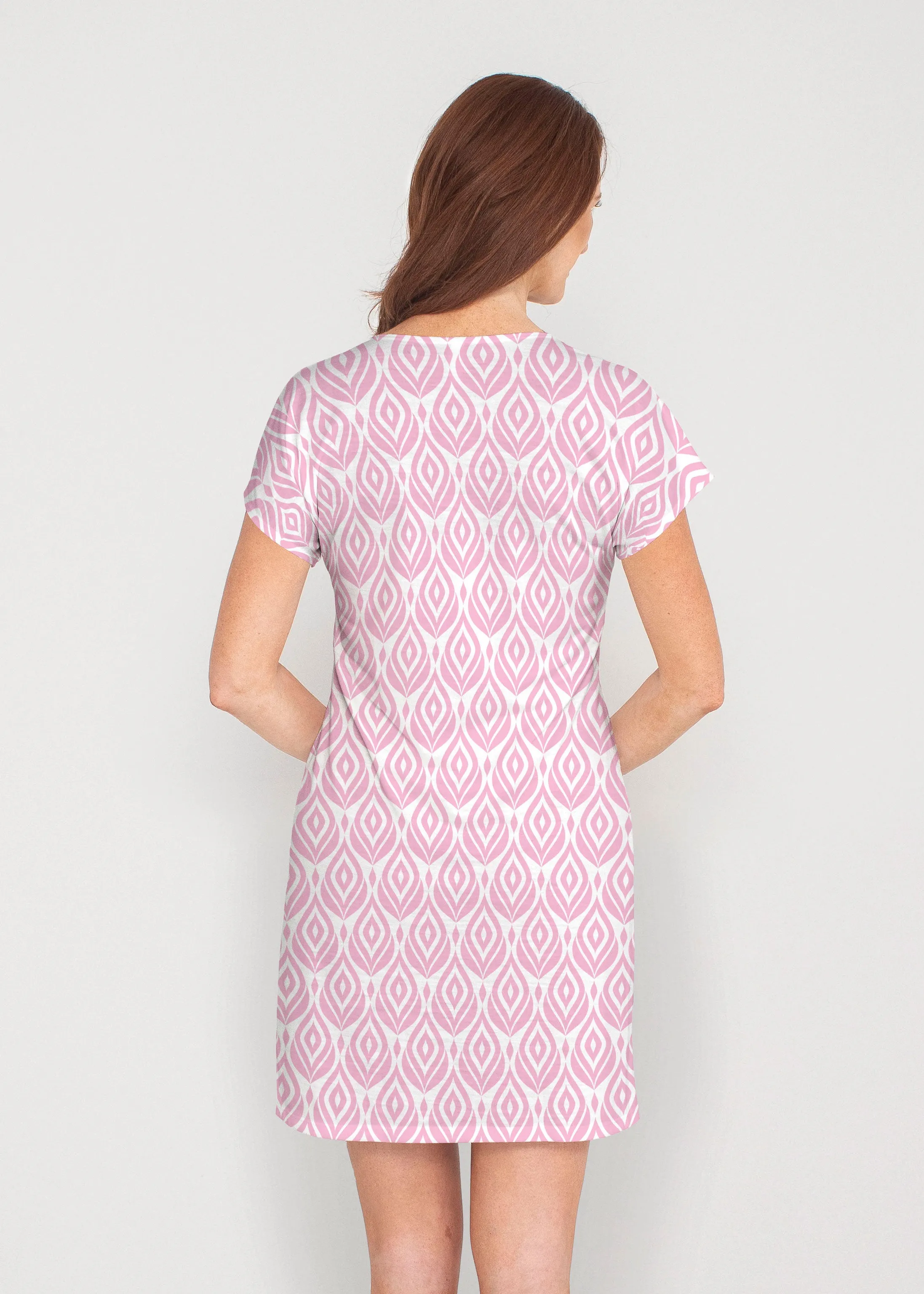 Ikat Buds Red/Pink (8096) ~ French Terry Short Sleeve Crew Dress