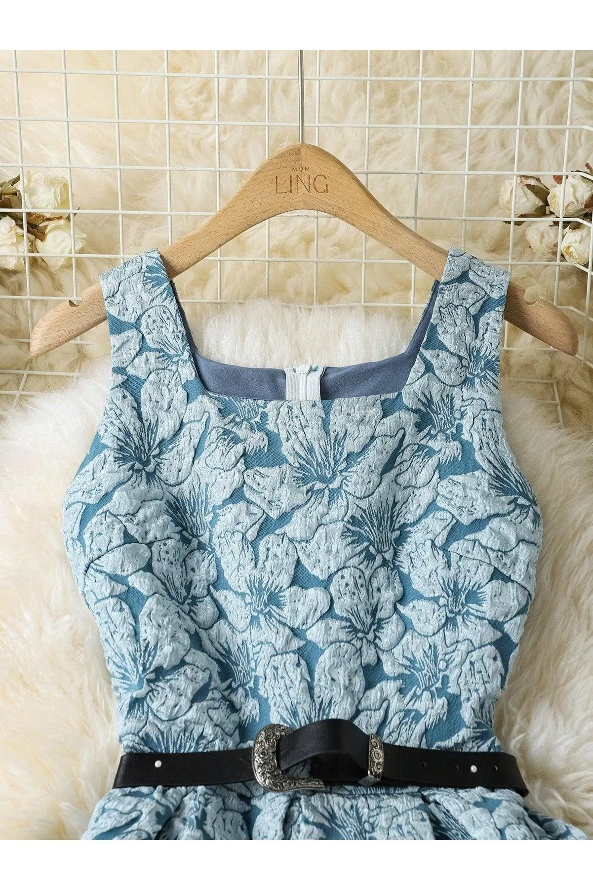 Jacquard Vintage Style Waist Pleated Short Dress