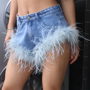 JazzHer Feather Tassel Jean Shorts Women Clothing Summer Sexy Slim Shorts Femme Street Fashion Beach Hot Girl Bottoms 2023 New