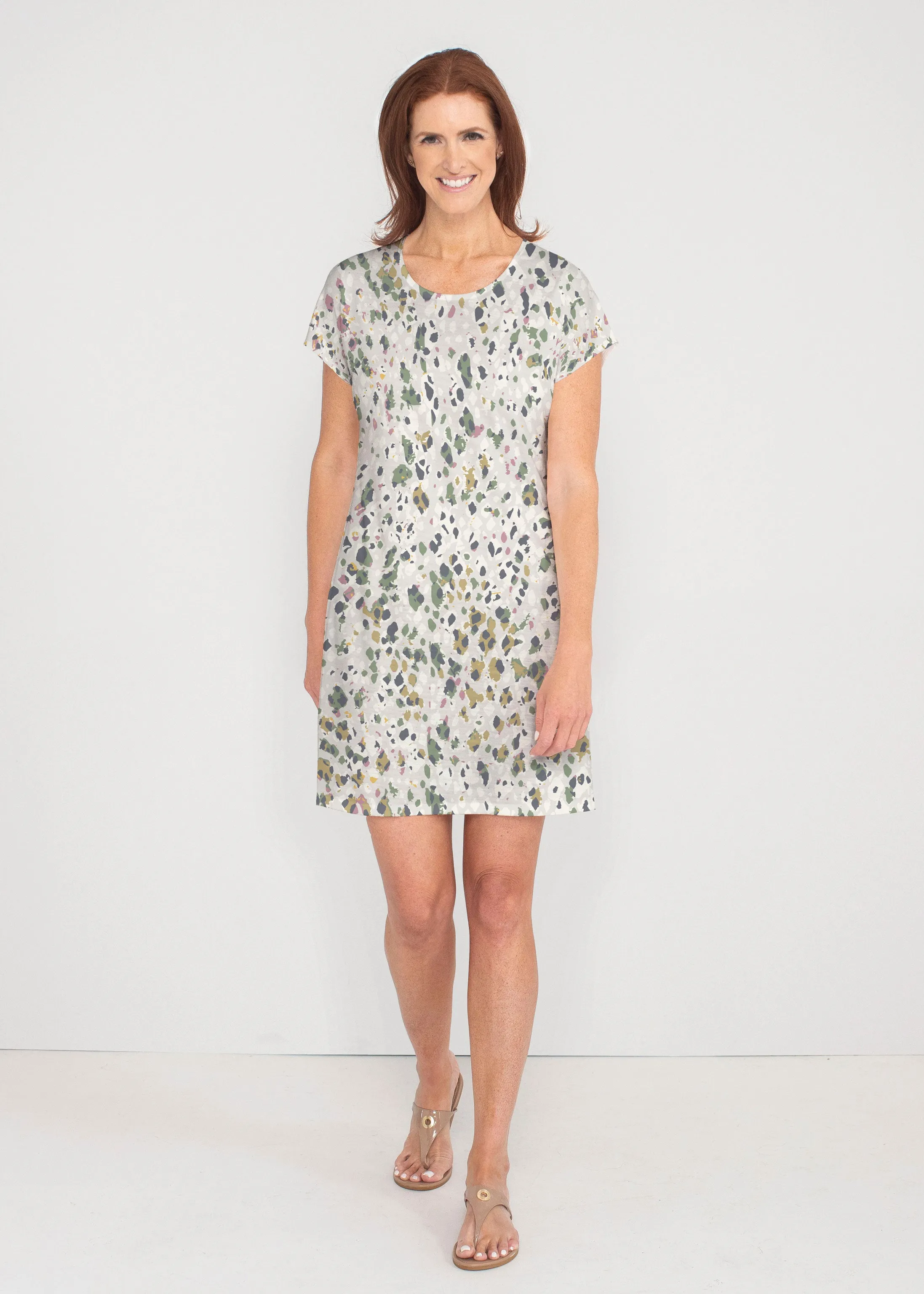Jazzy Spots (8055) ~ French Terry Short Sleeve Crew Dress
