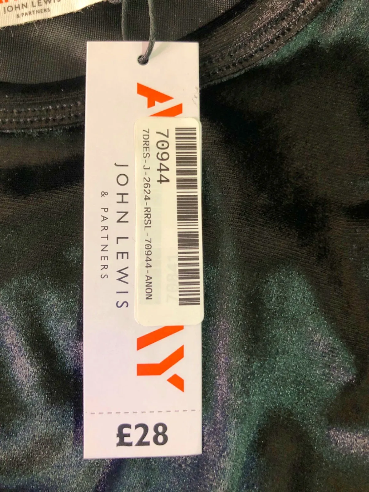 John Lewis Black Velvet Jersey Dress UK S