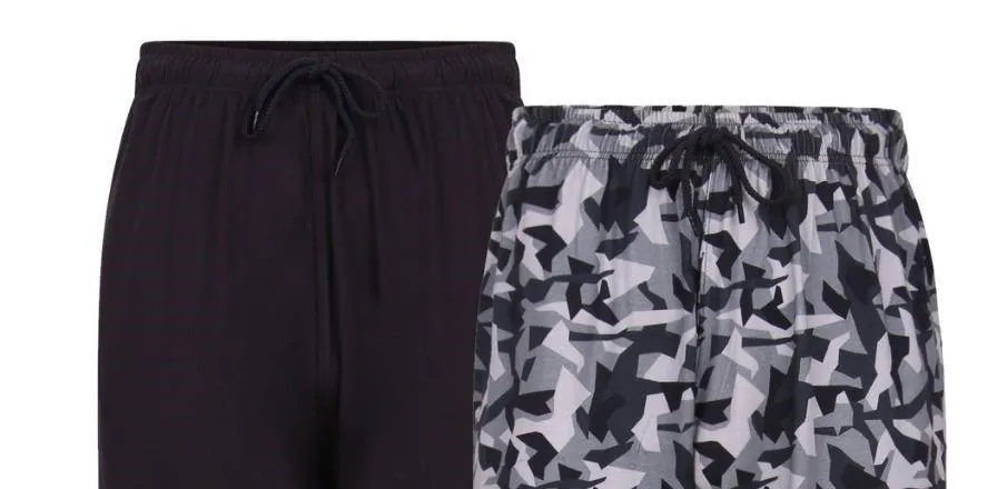 KAM Twin Pack Camo/Plain Shorts For Men in Black, 2XL-8XL