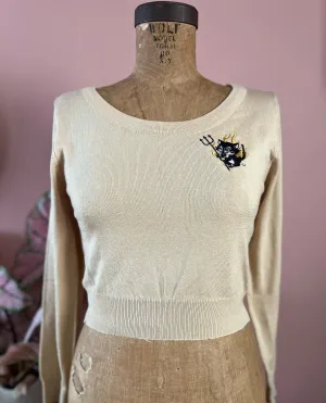 KEWPIE DEVIL CROP TOP LONG SLEEVE SWEATER*BEIGE