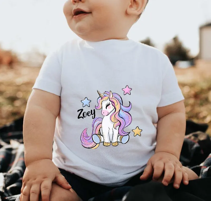 Kinder T-Shirt Einhorn personalisiert mit Name Mädchen