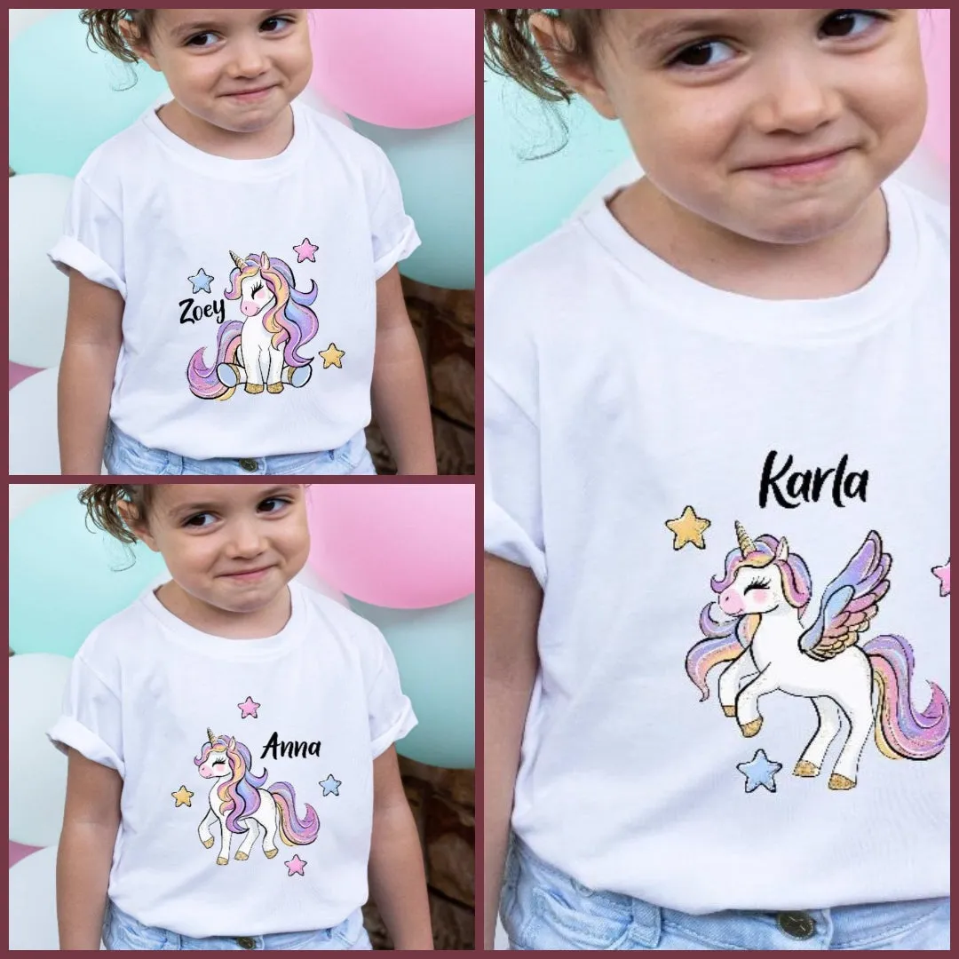 Kinder T-Shirt Einhorn personalisiert mit Name Mädchen