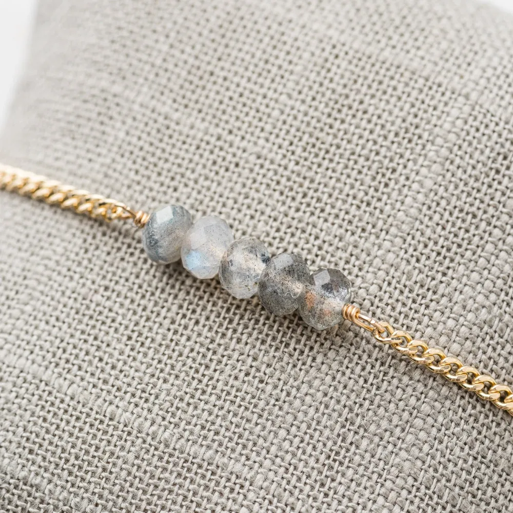 Labradorite Stack Bracelet on Gold Curb Chain