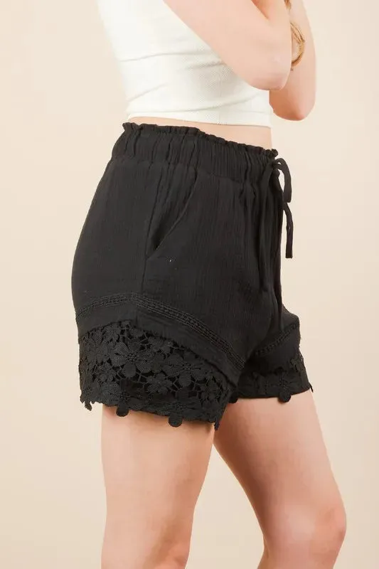 Lace detail Black Shorts