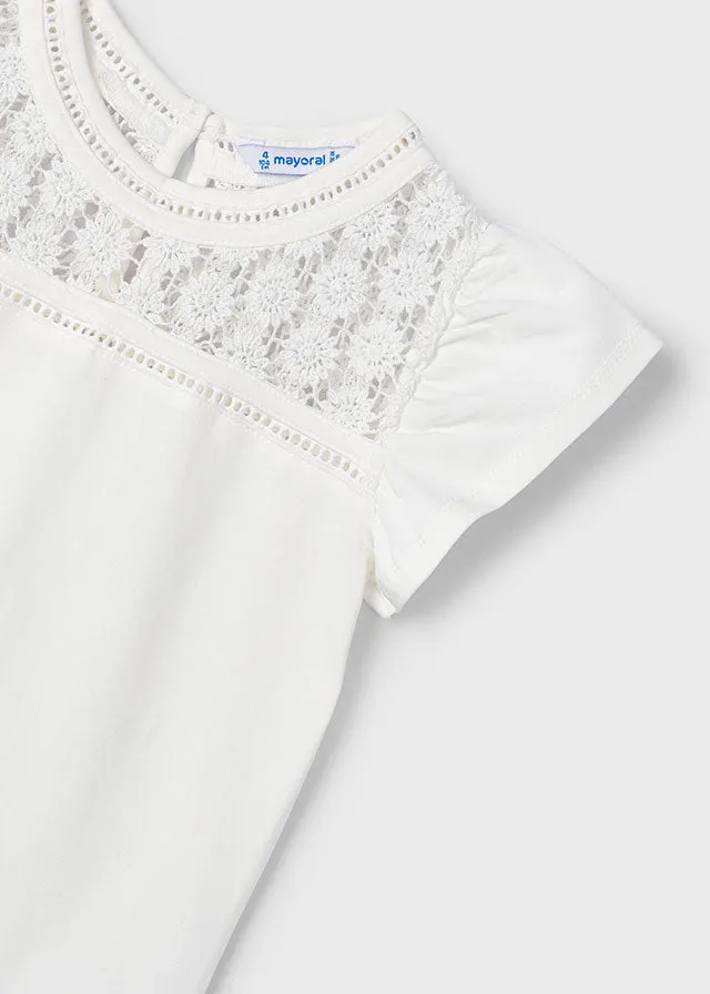 Lace Detailed T-Shirt - White or Peach