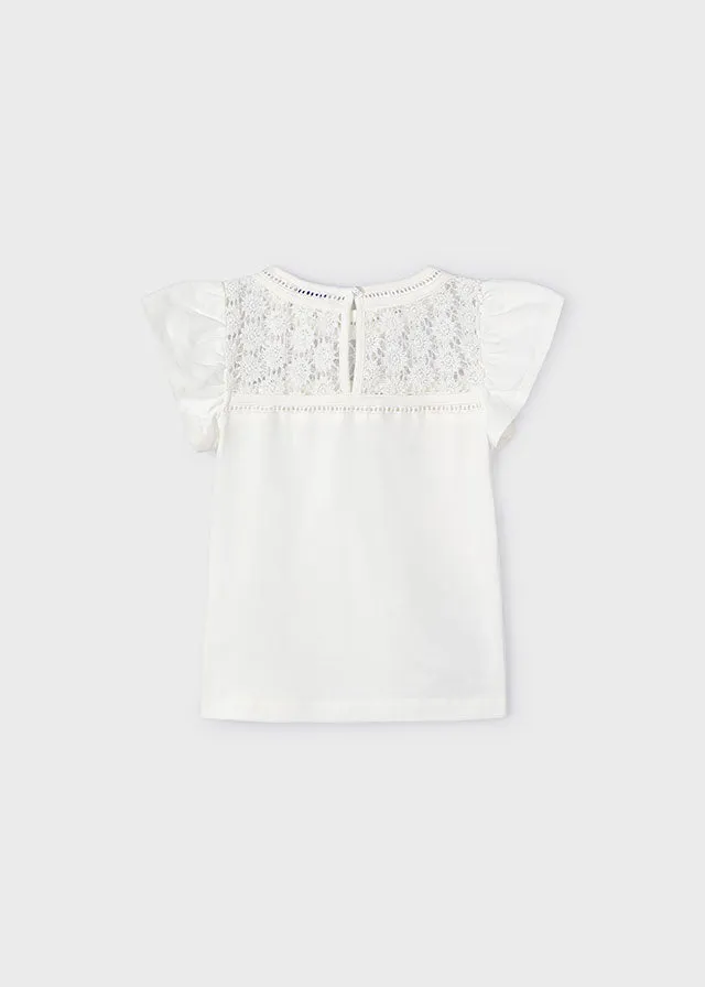Lace Detailed T-Shirt - White or Peach