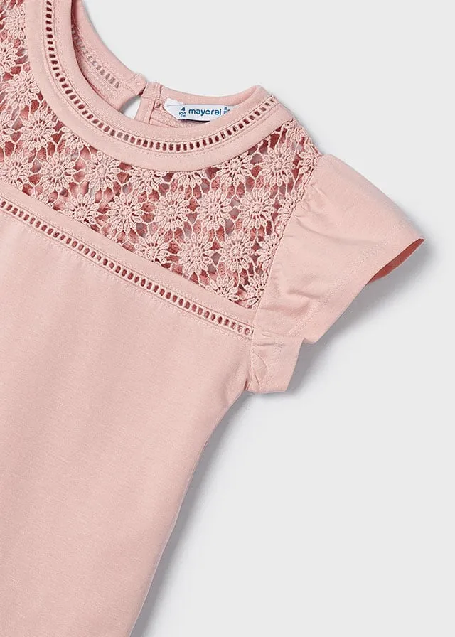 Lace Detailed T-Shirt - White or Peach