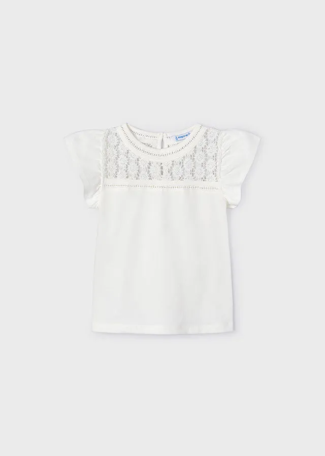 Lace Detailed T-Shirt - White or Peach
