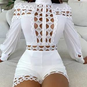 Lace Luxe Cutout Detail Long-Sleeve Romper