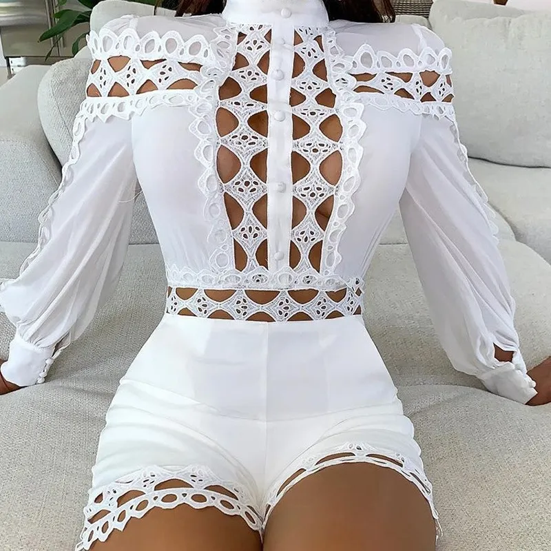Lace Luxe Cutout Detail Long-Sleeve Romper