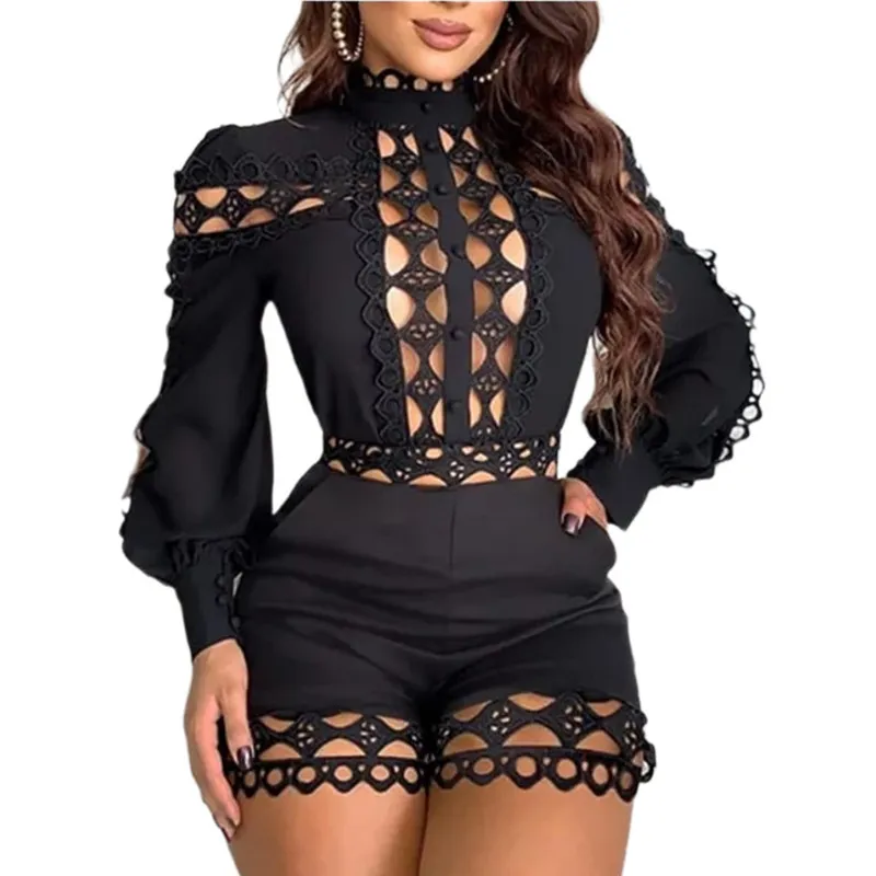 Lace Luxe Cutout Detail Long-Sleeve Romper