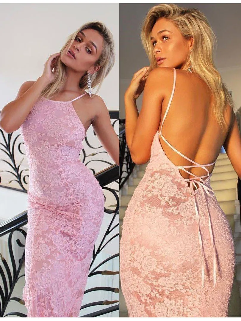 Lace Mermaid Prom Dresses, Sexy Backless Long Evening Dresses, QB0303