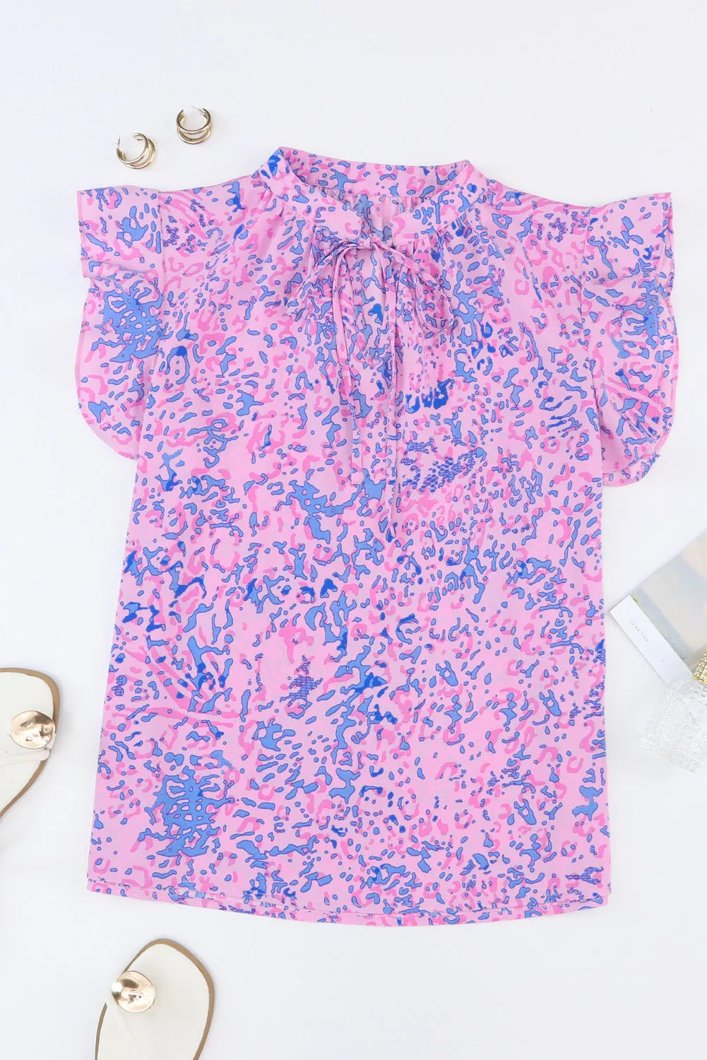 Lace up Ruffle Leopard Print Top