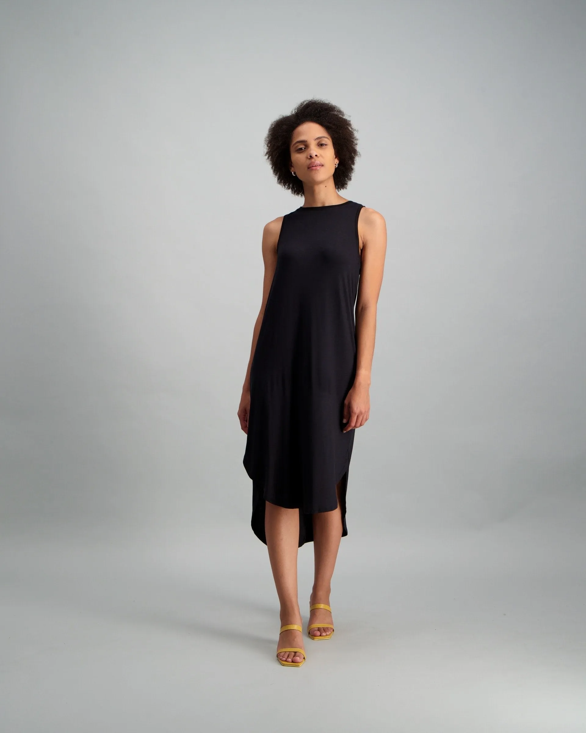 Ladies Sleevelss Tank Hi-Lo Dress - Black