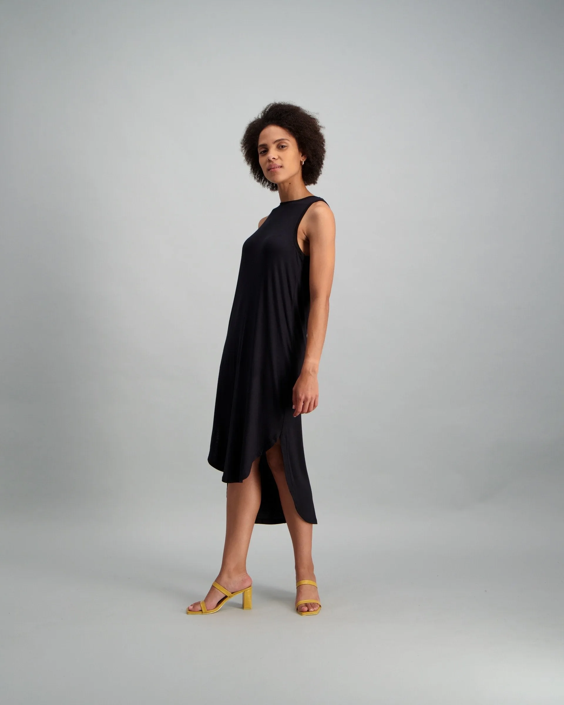 Ladies Sleevelss Tank Hi-Lo Dress - Black