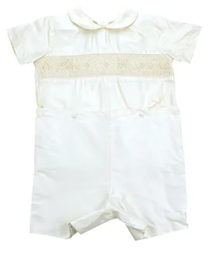 Le' Ze Me Ivory Smocked Silk Button Waist