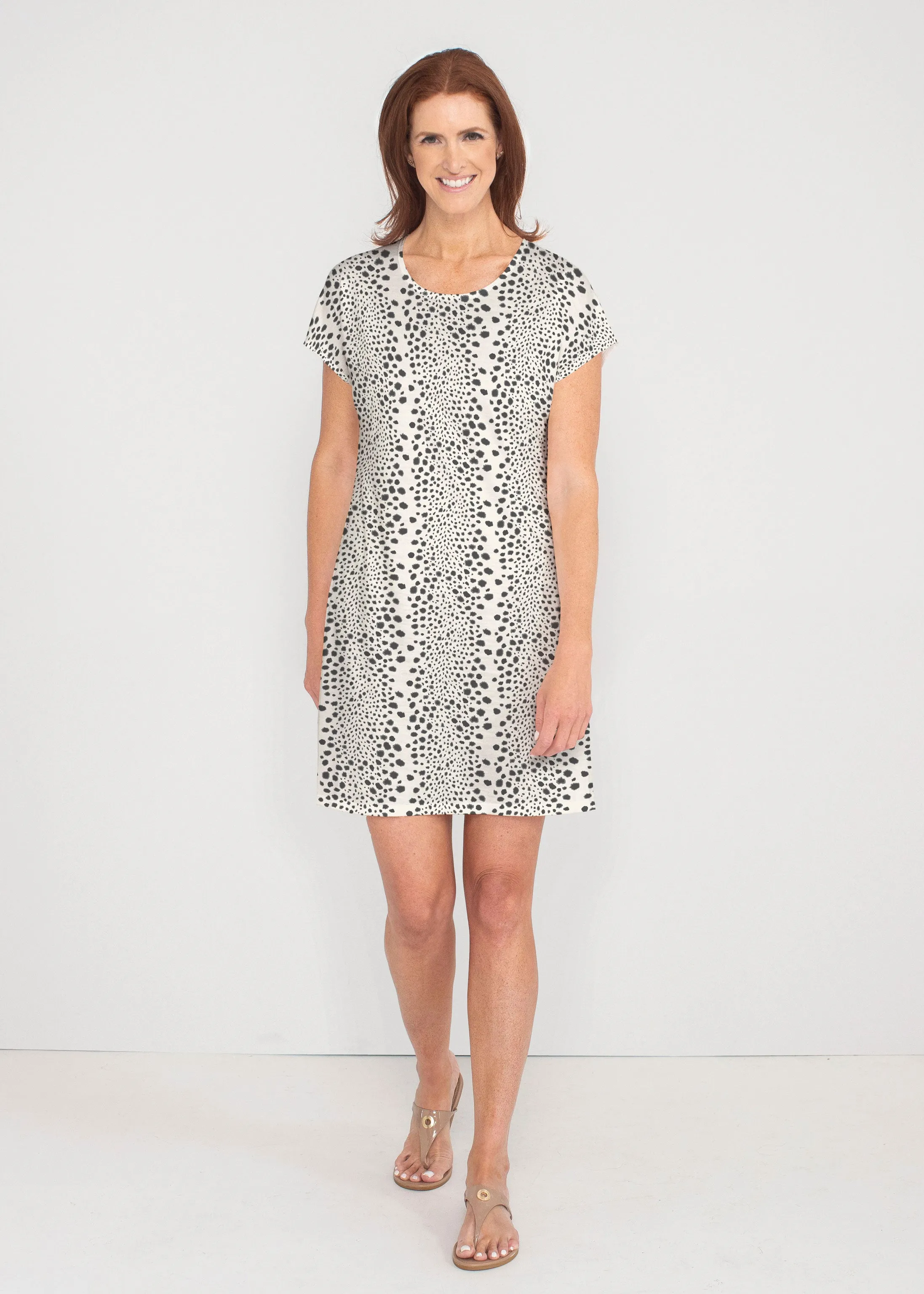 Leopard Rose (8018) ~ French Terry Short Sleeve Crew Dress