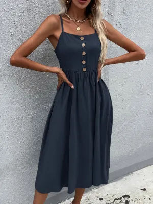 Lindsay Linen Blend Dress - Navy