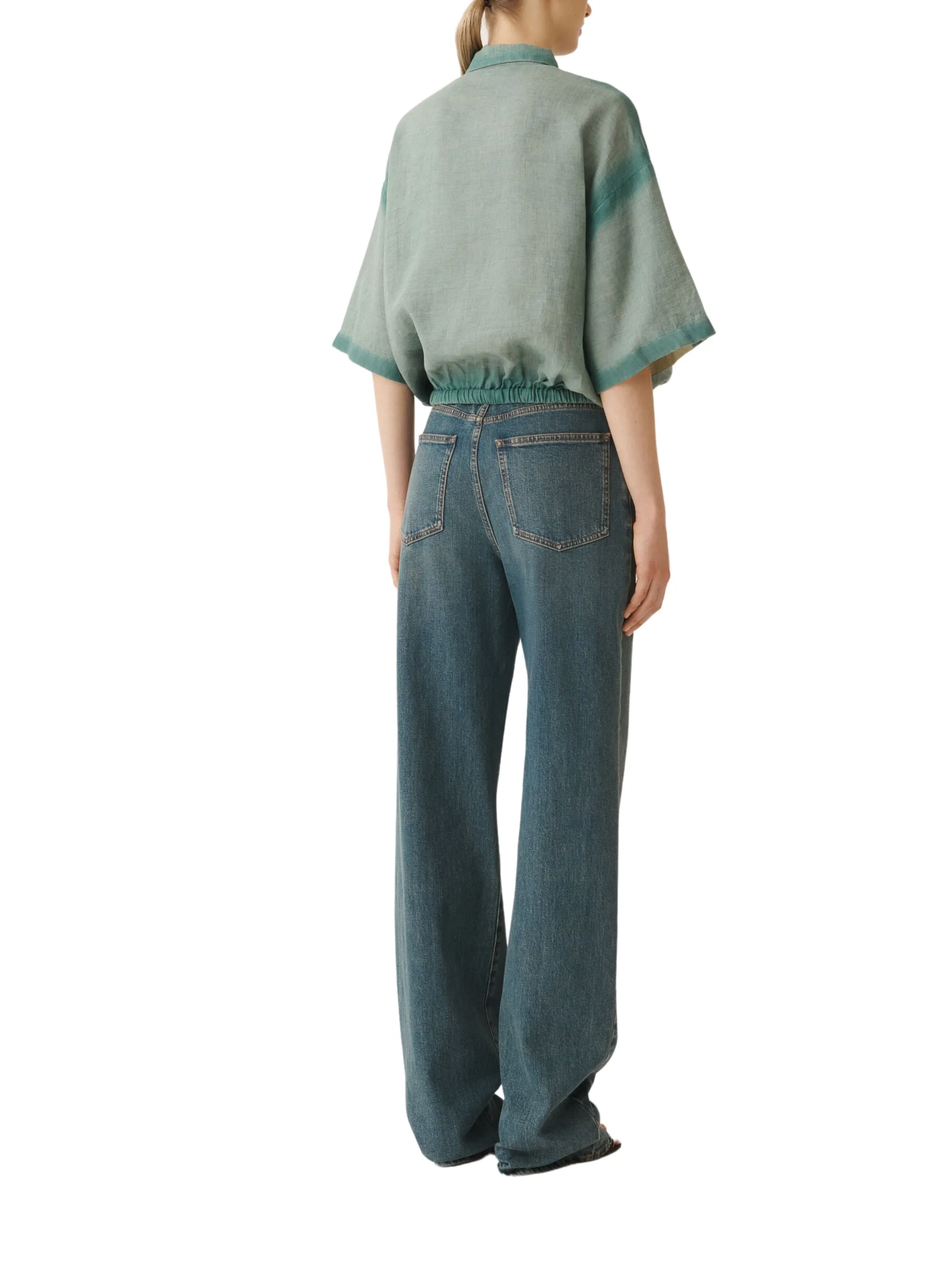 LINEN CLOTH SHIRT WITH BOTTOM DRAWSTRINGFADING TREATMENT