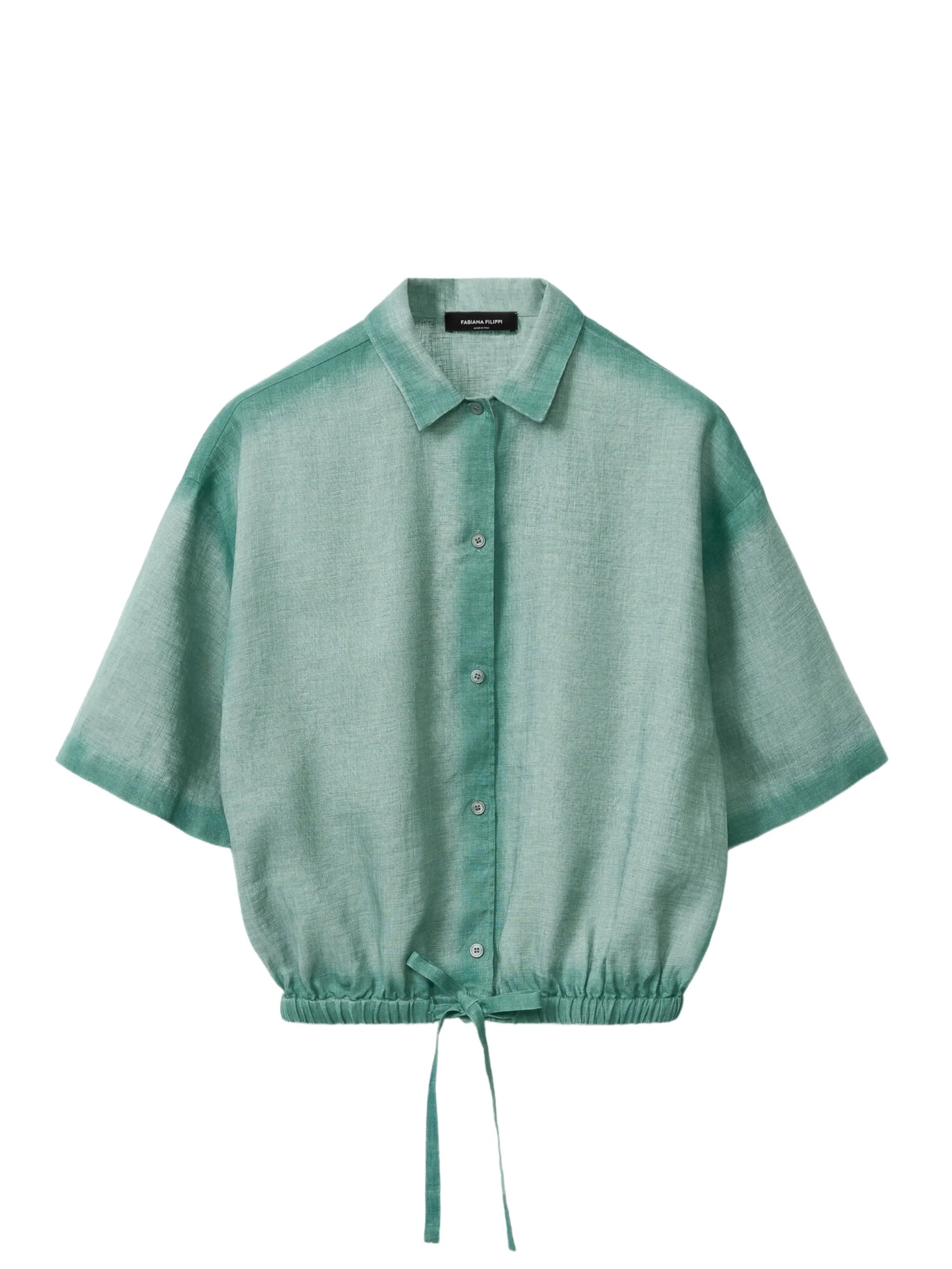 LINEN CLOTH SHIRT WITH BOTTOM DRAWSTRINGFADING TREATMENT