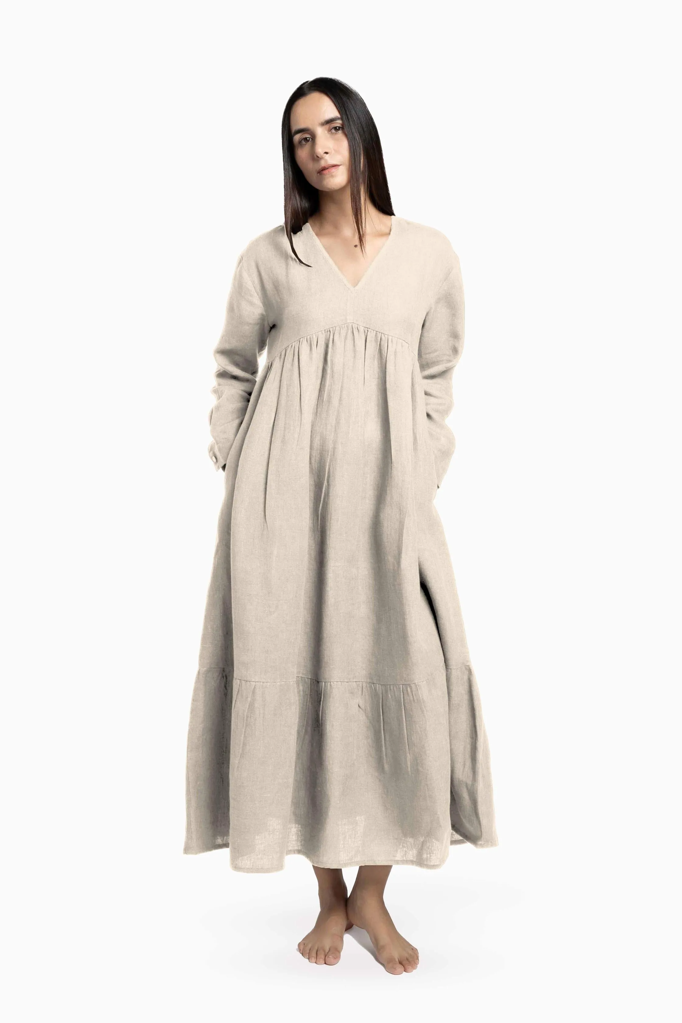 Linen Harbor Maxi Dress-Oatmeal