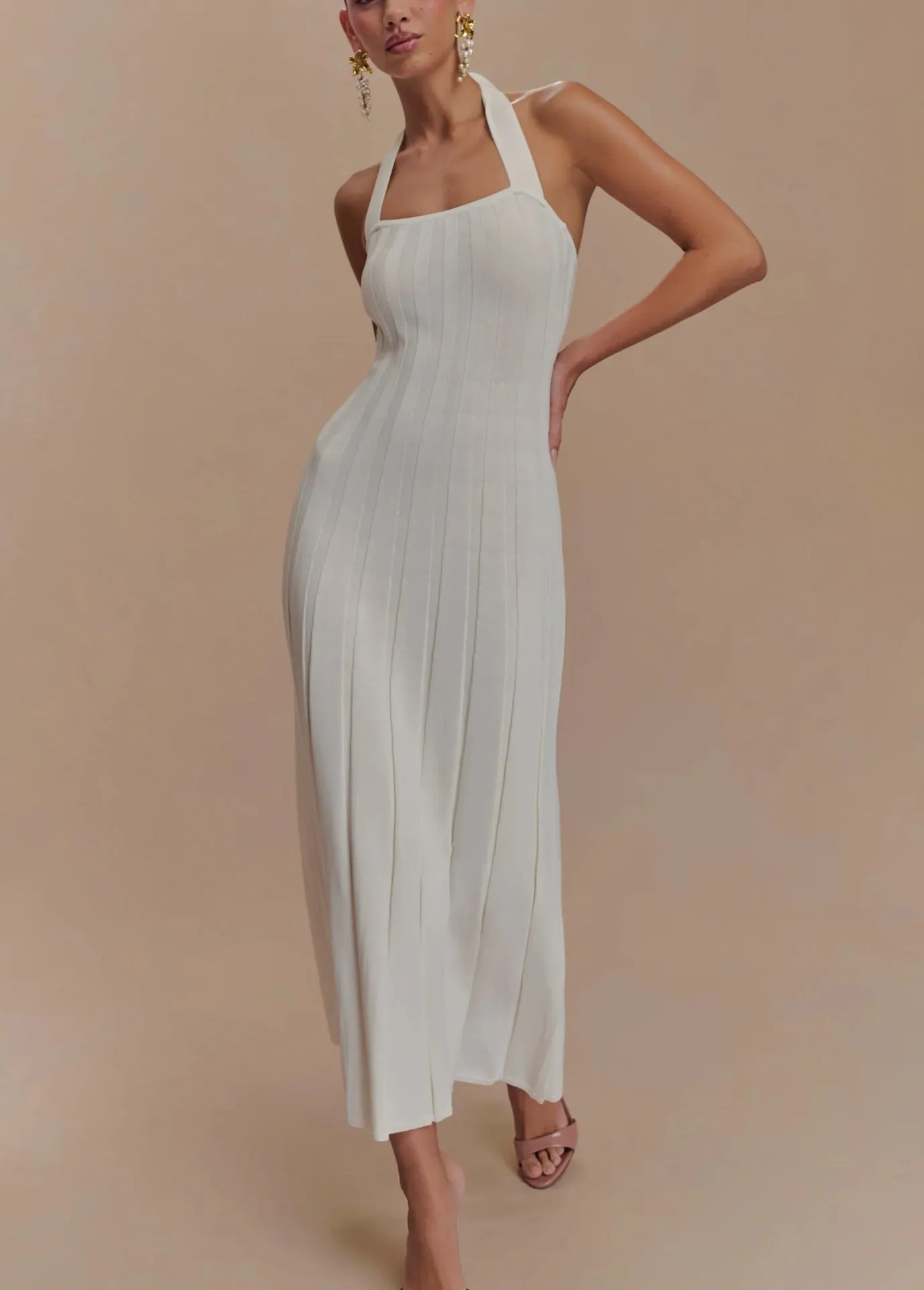 Liora – Halter Tie-Back Knit Midi Dress