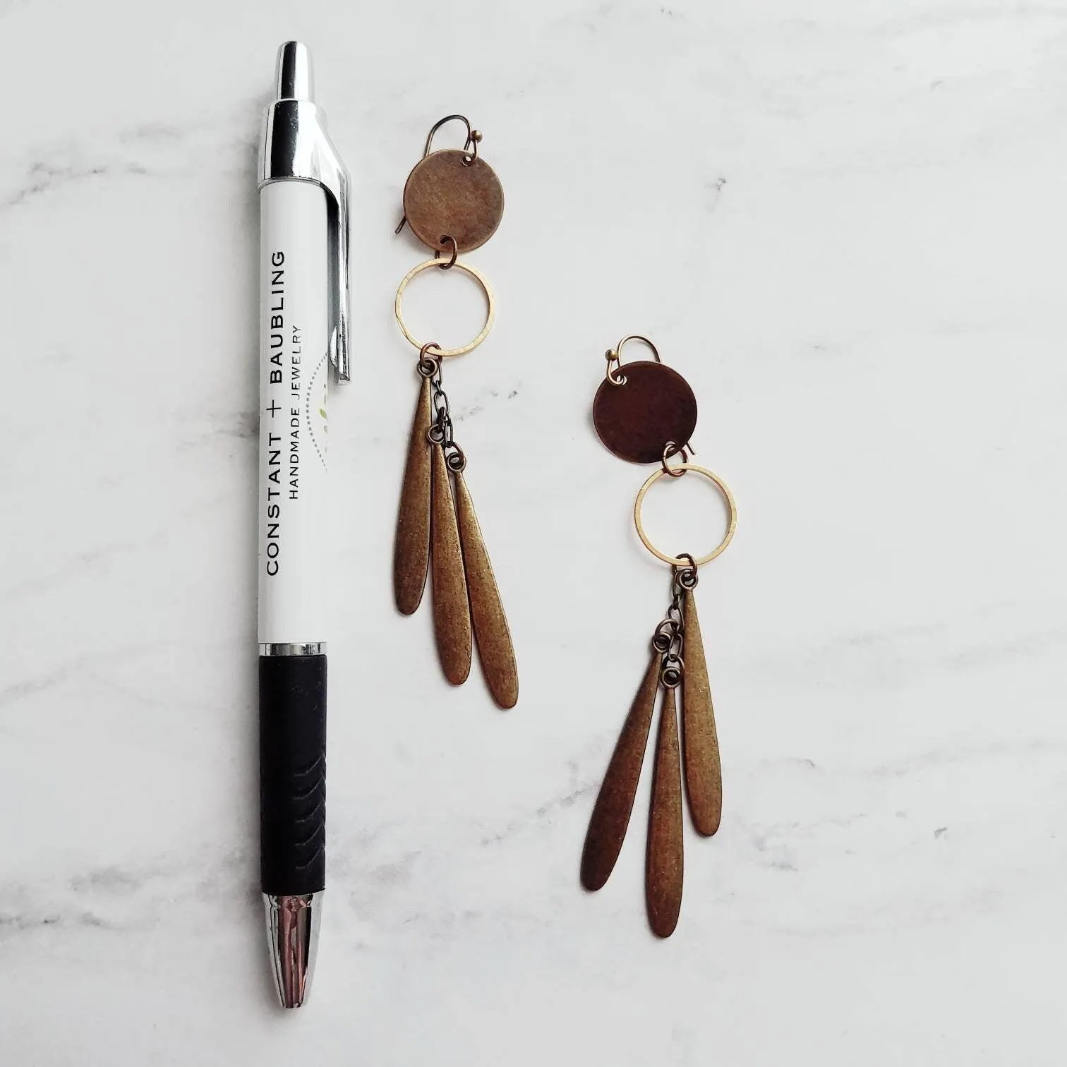 Long Boho Earrings, open circle earrings, 4 inch earrings, extra long earring, bronze disk earing, tribal dangles, antique brass earrings
