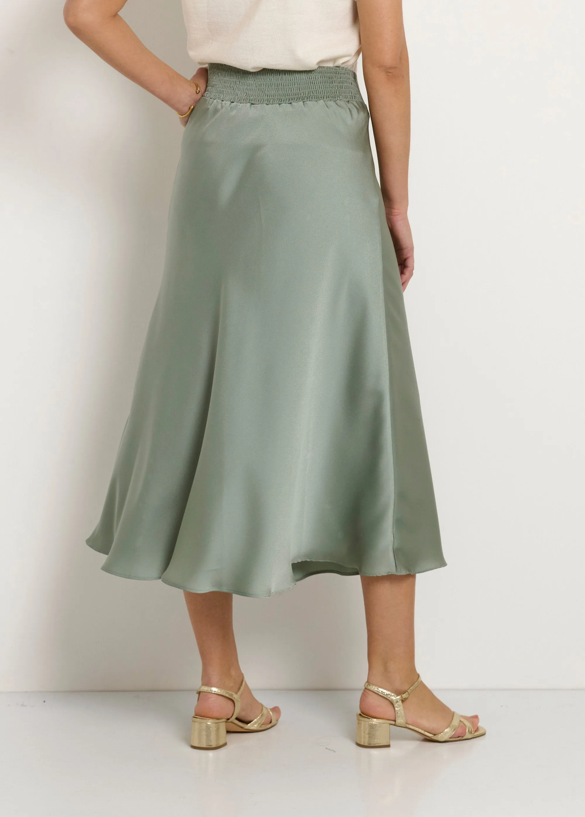 Long flared satin skirt with elasticated back
