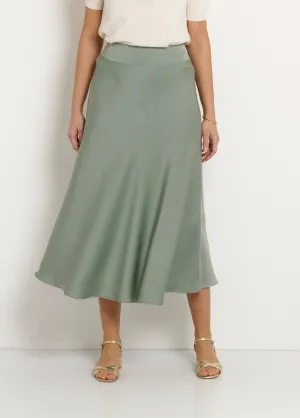 Long flared satin skirt with elasticated back