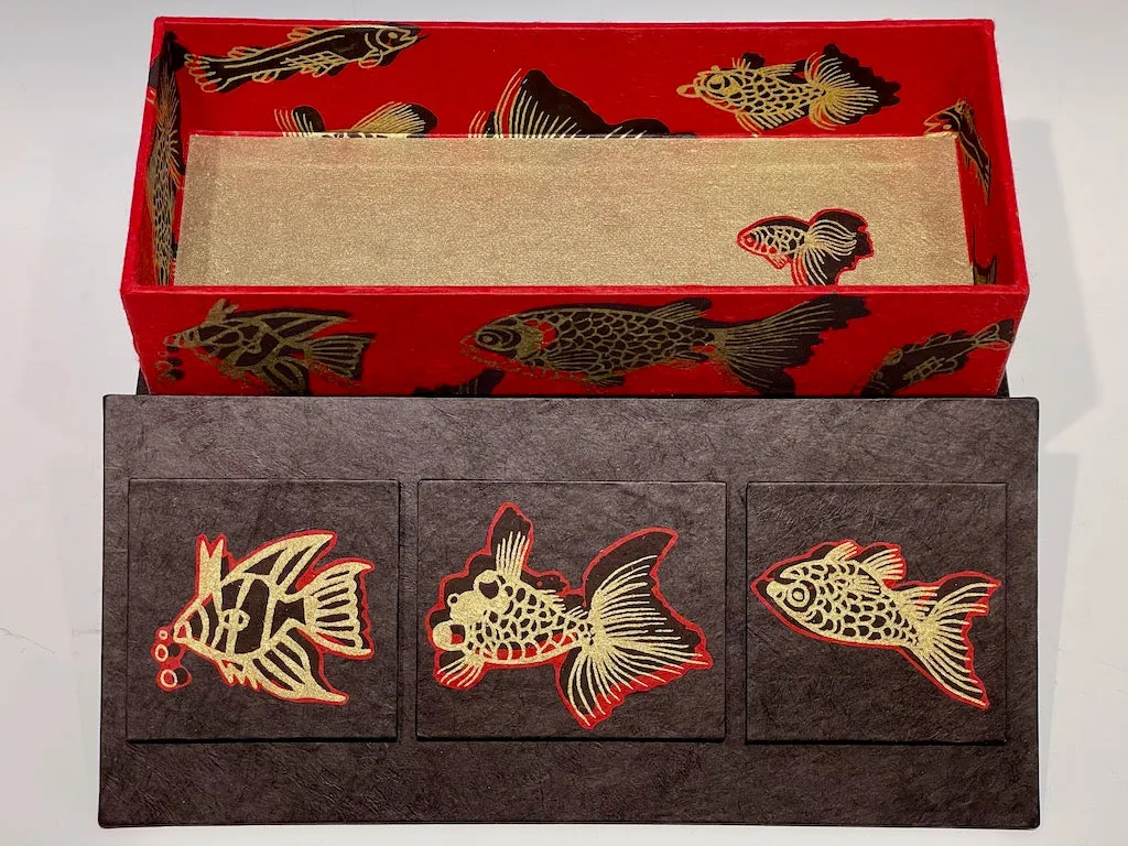 Long Handmade Mixed Media Box with Fish Motif JS114