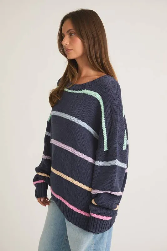 Long Sleeve Round Neck 3d Striped Sweater