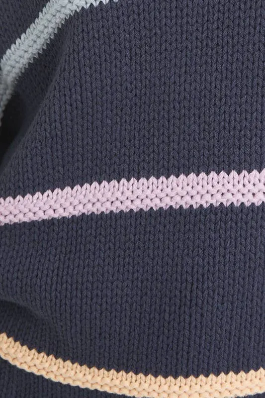 Long Sleeve Round Neck 3d Striped Sweater
