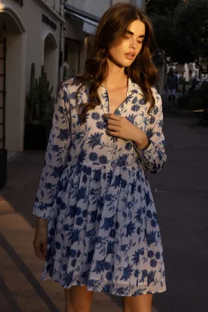 Long Sleeve Shirt Dress Mini- Marion Blue