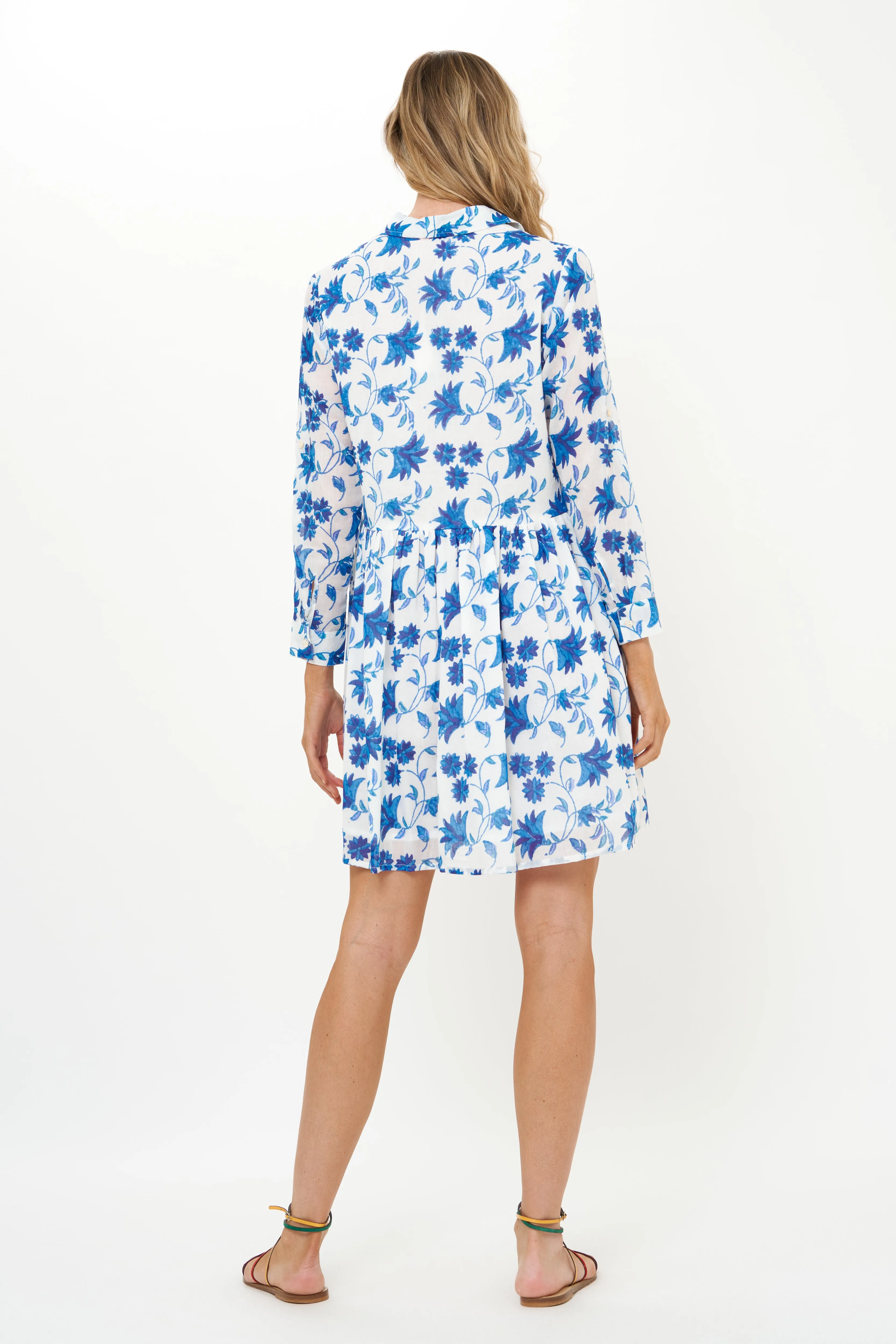 Long Sleeve Shirt Dress Mini- Marion Blue