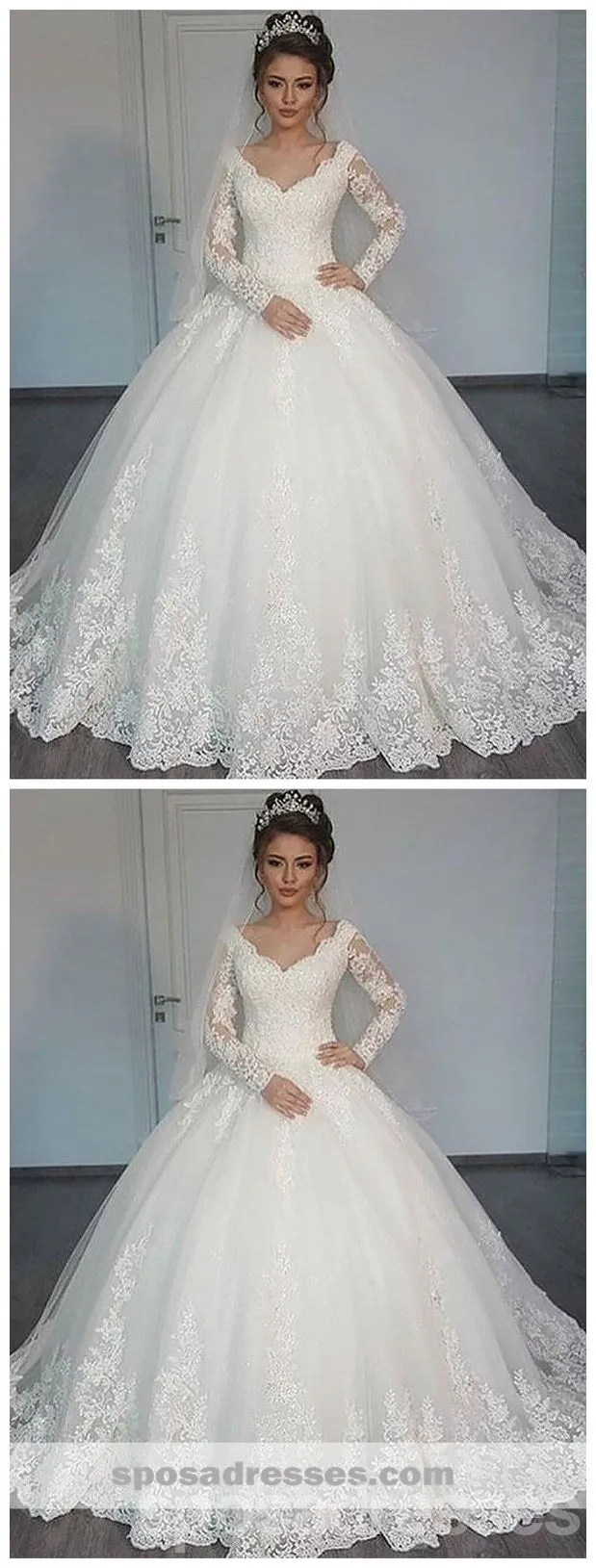 Long Sleeves Lace Ball Gown Wedding Dresses Online, Cheap Lace Bridal Dresses, WD447