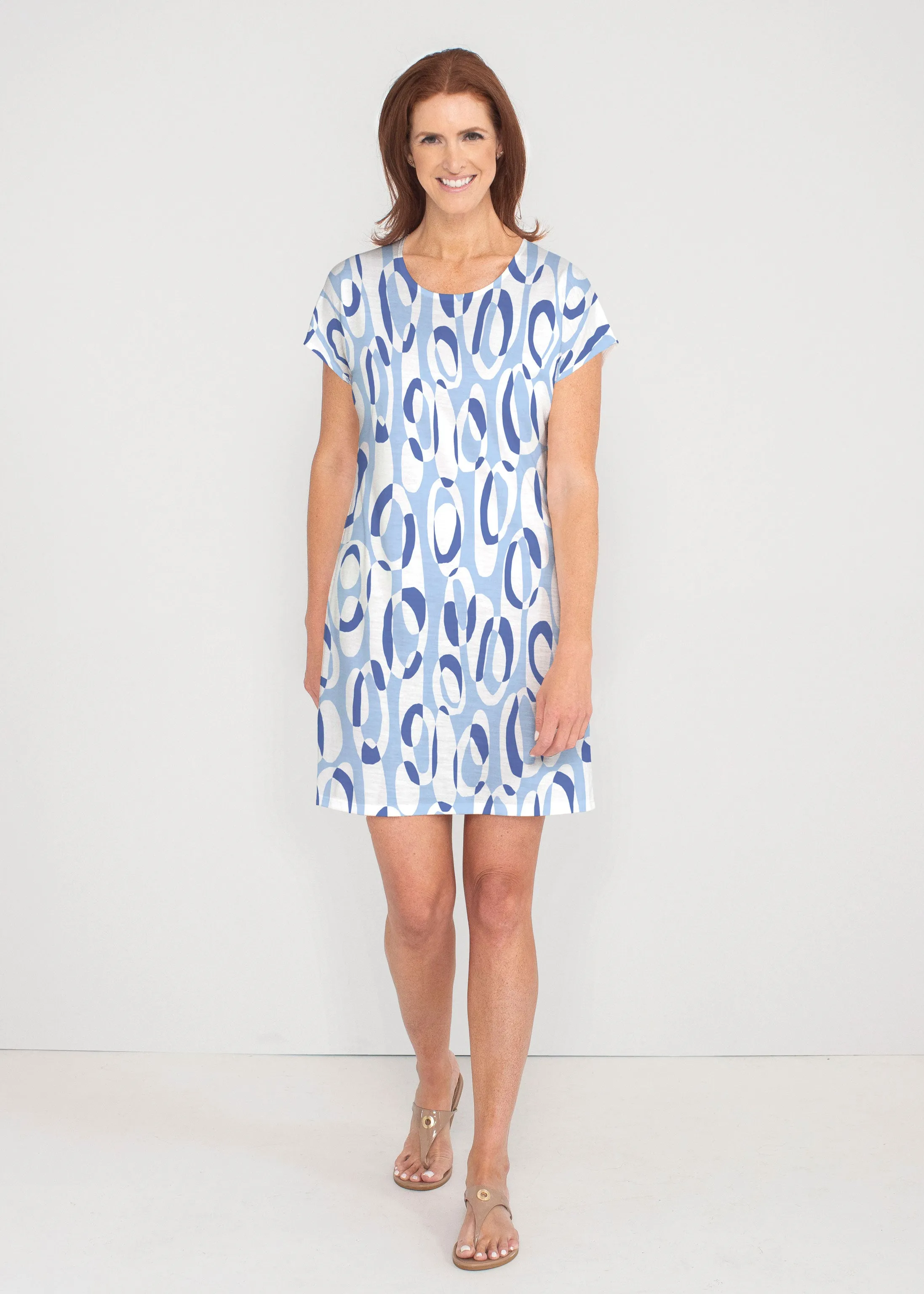 Loop ta Loop Blue (8086) ~ French Terry Short Sleeve Crew Dress