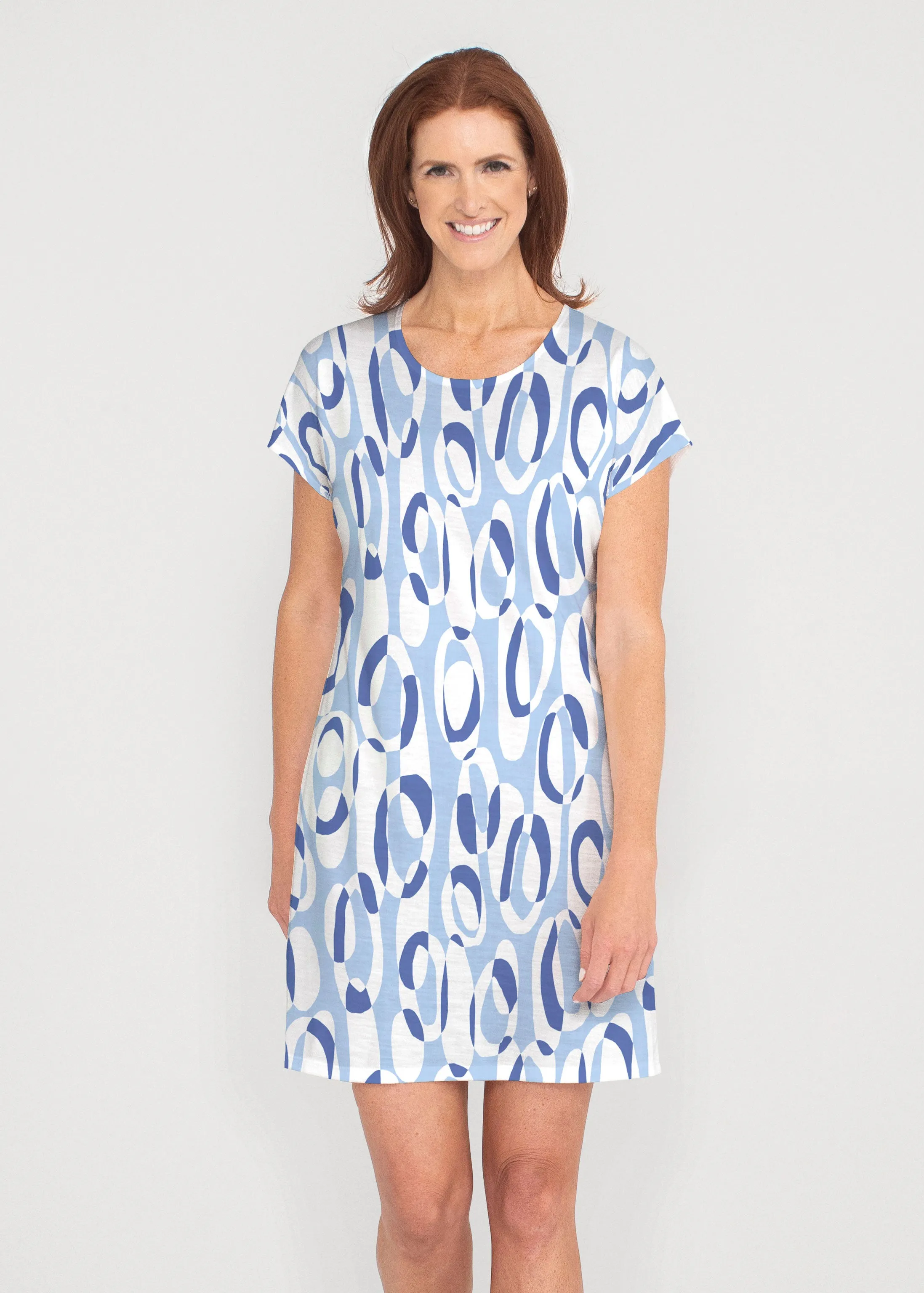 Loop ta Loop Blue (8086) ~ French Terry Short Sleeve Crew Dress